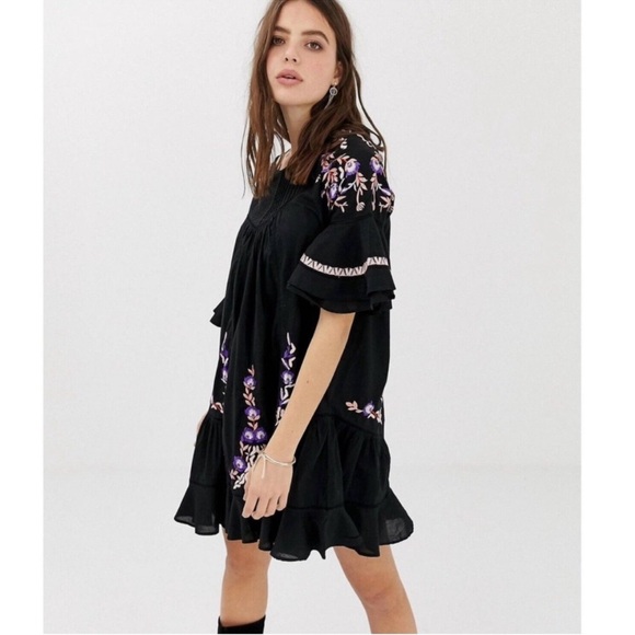 FREE PEOPLE Pavlo Ruffle Mini Dress Black size small - Picture 2 of 9